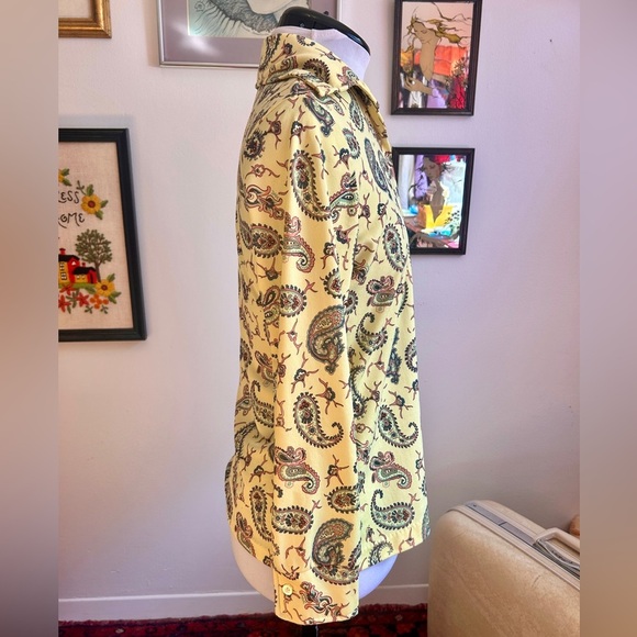 1970s Lucky Tops by L&K Yellow Paisley Shirt | Wide Collar Disco Blouse - Picture 5 of 8